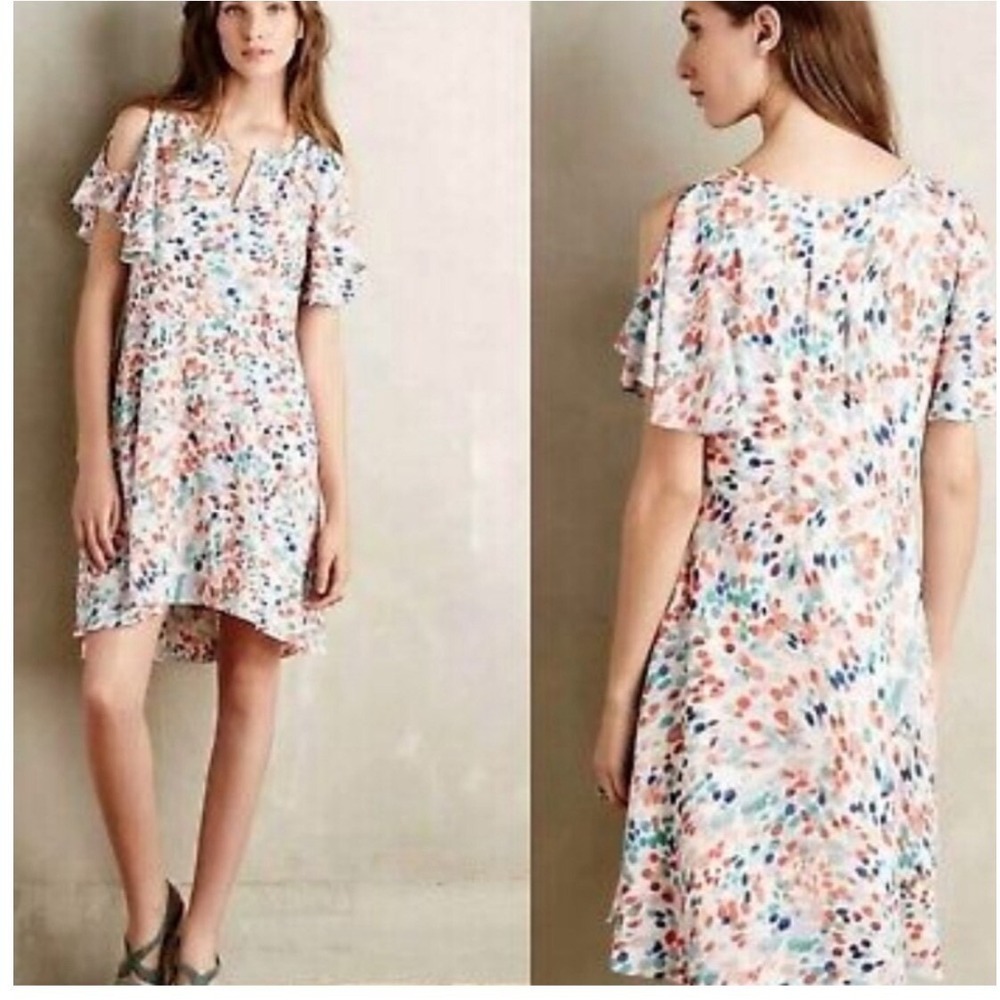 MAEVE Anthropologie Fluttered Sleeve Watercolor Dress Multicolor Size Large New